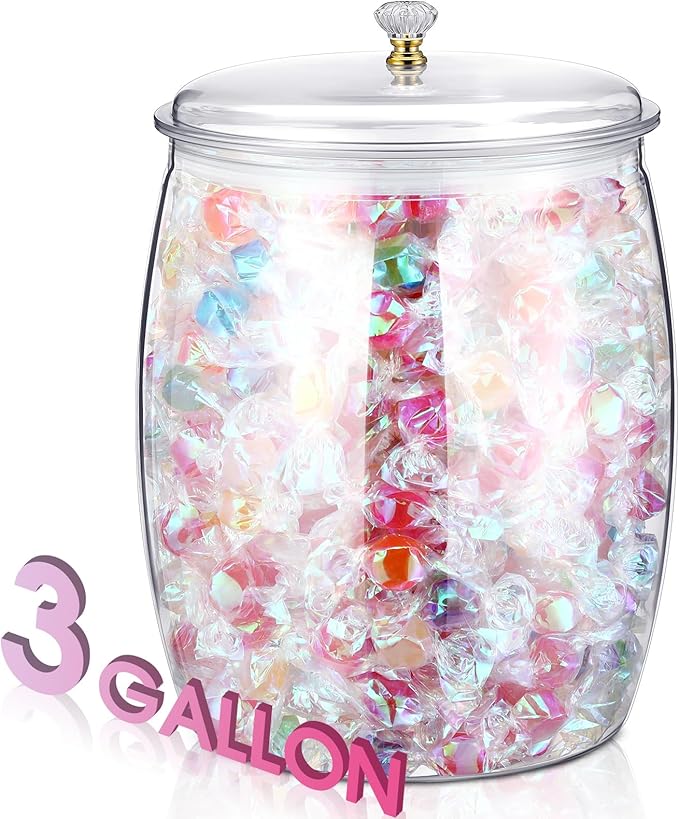 Nuogo 3 Gallon/384 oz Large Candy & Cookie Jar with Lid Plastic Apothecary Jars Large Food Storage Container Unbreakable Kitchen Storage for Cookie, Candy, Snack and Dried Foods DIY Gift
