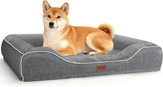 Orthopedic Dog Beds Large Sized Dog with Removable Faux Fur Washable Covers,Waterproof Pet Couch Bed with Cooling Gel Memory Foam and Bolster Side for Big Breed Pets,36" Dark Grey