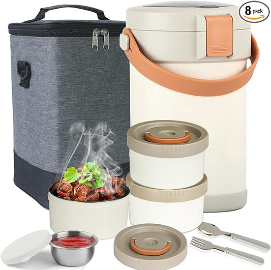 67 oz Audult Hot Food Insulated Food Container,2L 3 Layer Insulated Lunch Box Kit Stainless Steel Vacuum Soup Food Thermo Stackable Hot Food Jar Bento Box for Men, Women-Opaline