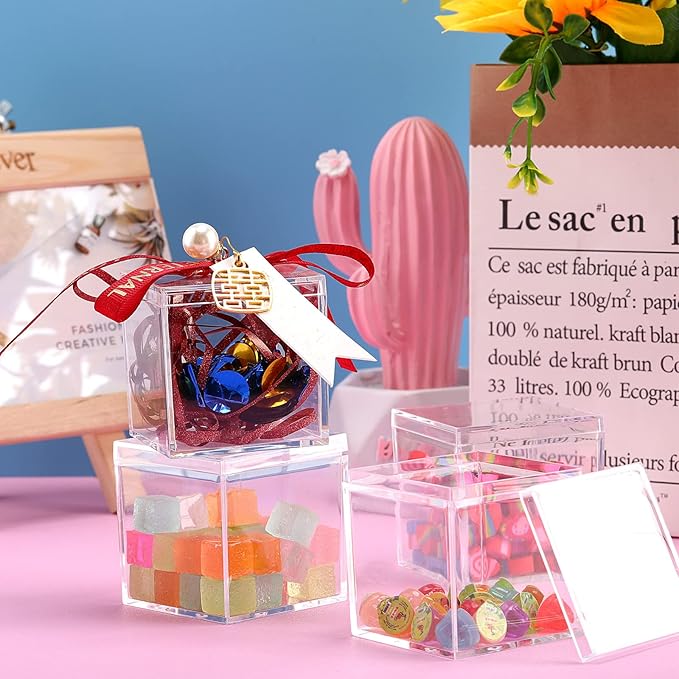Tuanse 40 Pcs Acrylic Box with Lid Clear Small Acrylic Box Plastic Square Cube with Lid Mini Containers Display 2.2 x 2.2 x 2.2 Inch for Candy Pill Tiny Jewelry Toys Gifts