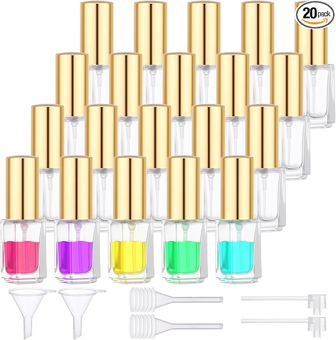 Segbeauty 20pcs 0.1oz Perfume Atomizer Glass Sprayer, Small Perfume Travel Refillable Cologne Spray Bottle, 3ml Bulk Mini Spray Bottle with Refill Kit, Fine Mist Empty Fragrance Travel Atomizer