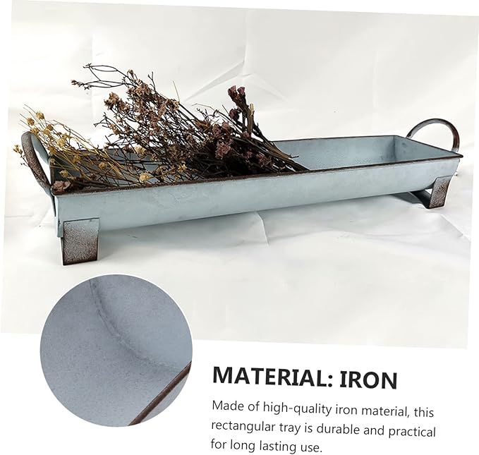 Long Storage Tray Minimalist Iron Organizer with Handles for Desktop Sundries Storage Container for Home Office Kitchen Bathroom