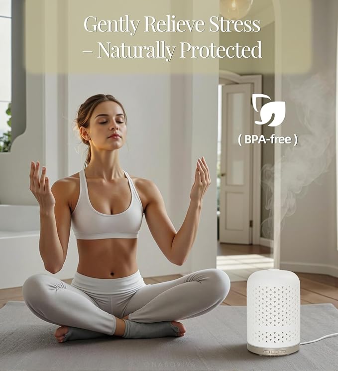 Essential Oil Diffuser - 2.4MHz Ultrasonic Ceramic Diffuser for Home, 120ml, Pulse&Continuous Mist, Bright/Dim/Breathing Lighting, Waterless Auto-Off, Aromatherapy Diffuser with USB Cable