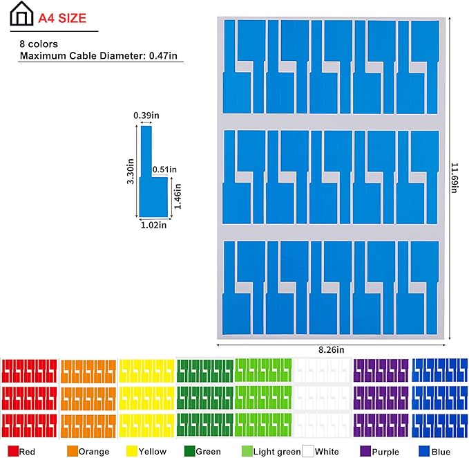 240 Pcs 8 Colours Cable Labels - Tear Resistant Self-Adhesive Identification Tags - Waterproof Wire Cord Label Stickers for Marking & Organizing Cables in Office, Home, School
