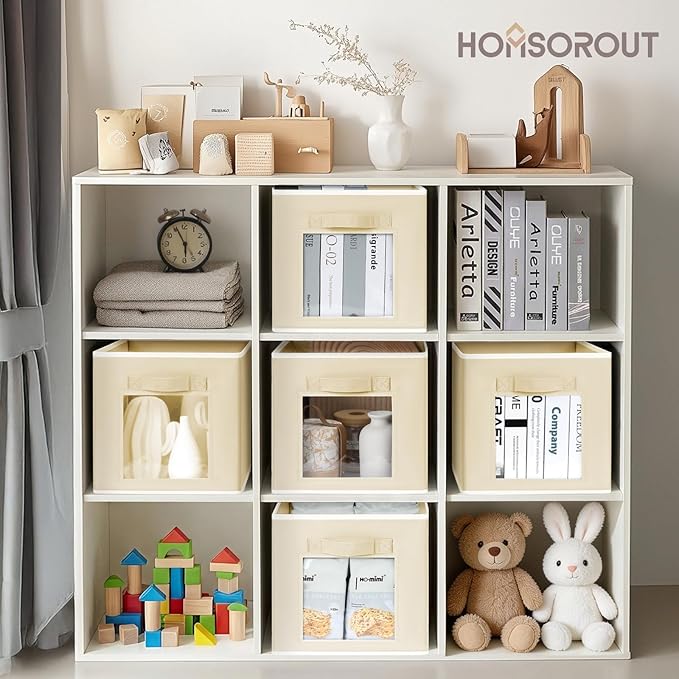 Storage Baskets for Organizing - 6 Pack Cube Storge Bins, Foldable Storage Bins with Handle, Closet Organizers and Storage Baskets for Toys, Clothes, Beige