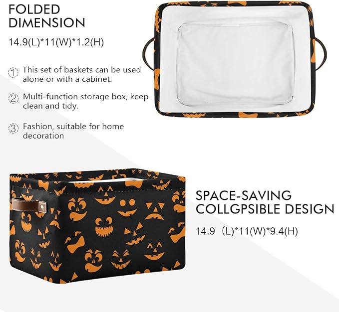 Halloween Basket Cute Halloween Baskets with Handles Collapsible Organizer Box Shelf Storage Baskets for Holiday Home Decor 1PC