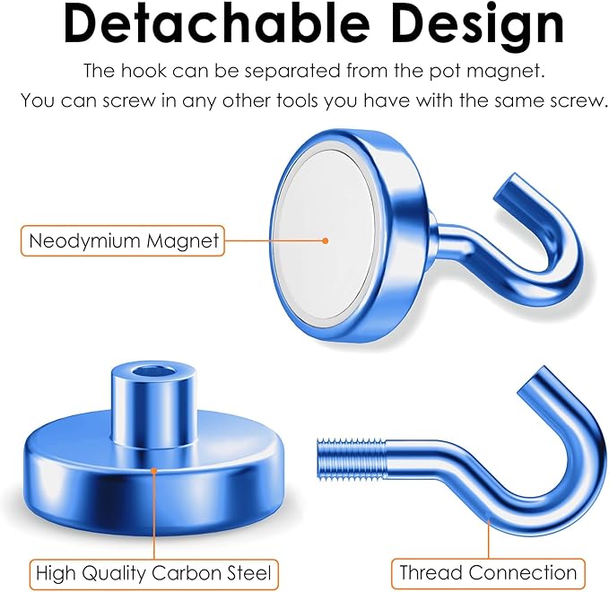 Magnetic Hooks for Cruise Ship Cabins, 110 lbs Blue Hooks for Classroom, Travel Accessories, Magnet with Hook for Grill, Fridge, 6 Pack
