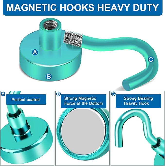 LOVIMAG Cruise Ship Essentials, 85Lb Magnetic Hooks for Cruise Cabins, Strong Magnetic Hooks for Hanging, Refrigerator, Celling, Grill, Fridge, Kitchen-12Pack