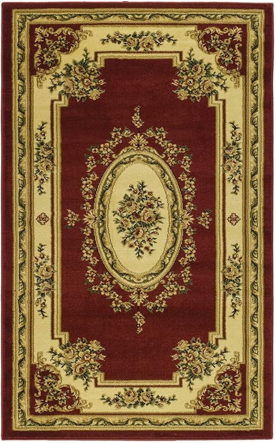 SAFAVIEH Lyndhurst Collection Accent Rug - 3'3" x 5'3", Red & Ivory, European Medallion Design, Non-Shedding & Easy Care, Ideal for High Traffic Areas in Entryway, Living Room, Bedroom (LNH218C)