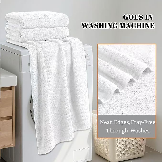 Bath Towels Set of 4 Extra Large 35 x 70 Inches,Luxury Thick High Absorbent and Quick Dry Bath Sheet,Ultra Soft Microfiber,Bathroom,Beach,Yoga,Sport,SPA,Fitness (White)