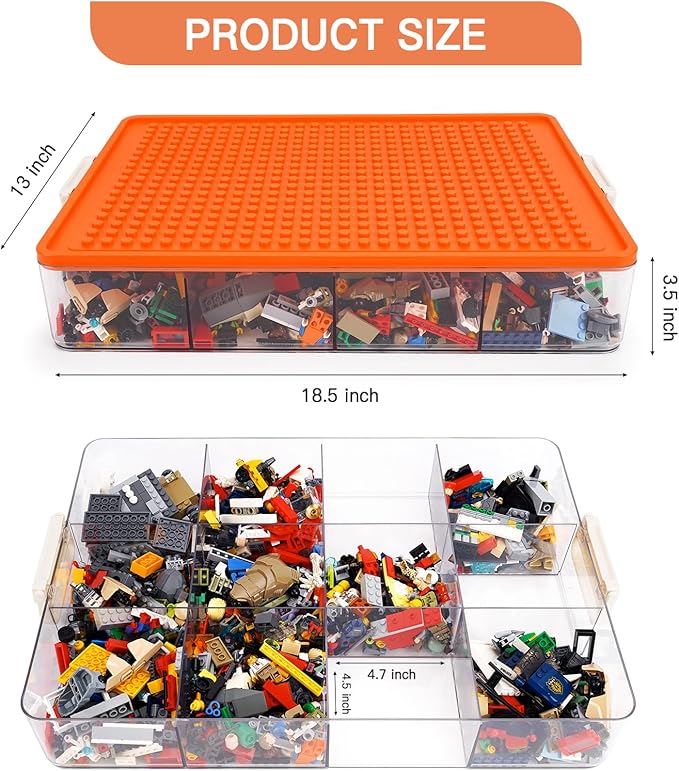 WANLIAN Storage Containers with Building Plate Lid, Stack-able Organizer Bin Chest, Brick Toy Storage Organizer with Handle, Bin Storage, Storage (Does not Include Bricks)