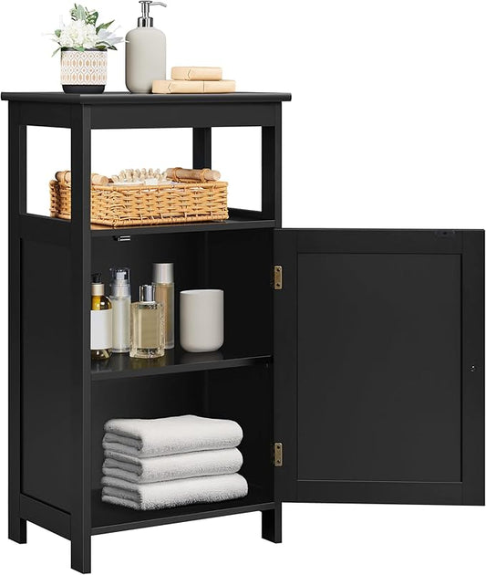 Yaheetech 4-Tier Bathroom Floor Storage Cabinet, Bathroom Free Standing Storage Organizer with Single Door and Adjustable Shelf, Narrow Side Cabinet for Living Room, Kitchen, Hallway, Black