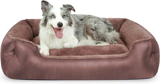 XL Dog Bed, Rectangle Soft Calming Pet Bed Large Washable Dog Couch, Warm Comfortable, Non-Slip Bottom, Brown
