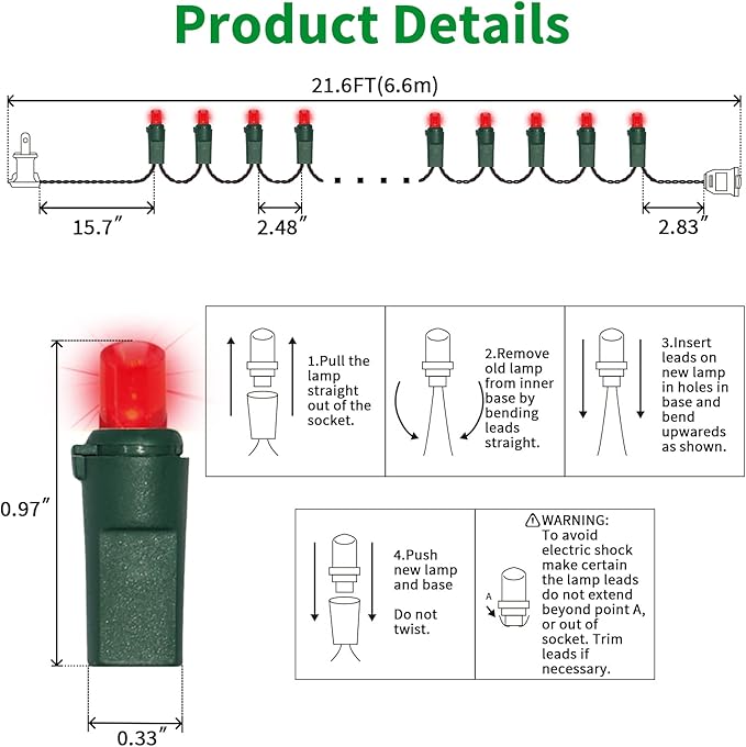 LAMPHOME Red Valentines Day Decor Lights Green Wire, 21.6ft 100 LED Red Christmas String Fairy Lights Outdoor Indoor Plug in for Room Party Tree Valentines Day Bedroom Galentine's Day Decorations