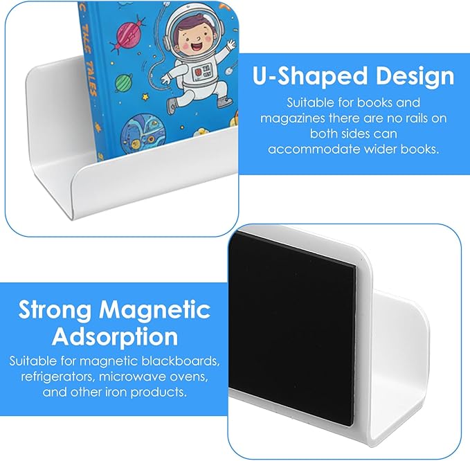 3 Pcs Magnetic Book Shelf for Whiteboard, Heavy-Duty Acrylic Magnetic Book Holder with 8 lbs Capacity, Versatile White Board Shelf for Classroom Office Kitchen Refrigerator Organization (White)