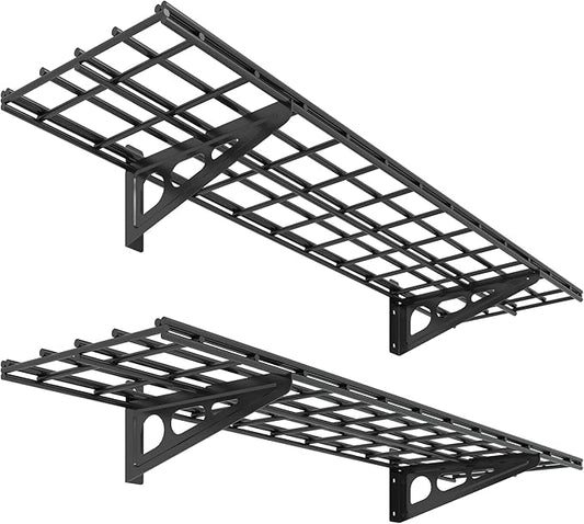 FLEXIMOUNTS 2-Pack 1x4ft 12-inch-by-48-inch Wall Shelf Garage Storage Rack Wall Mounted Floating Shelves, Black, Classic Series