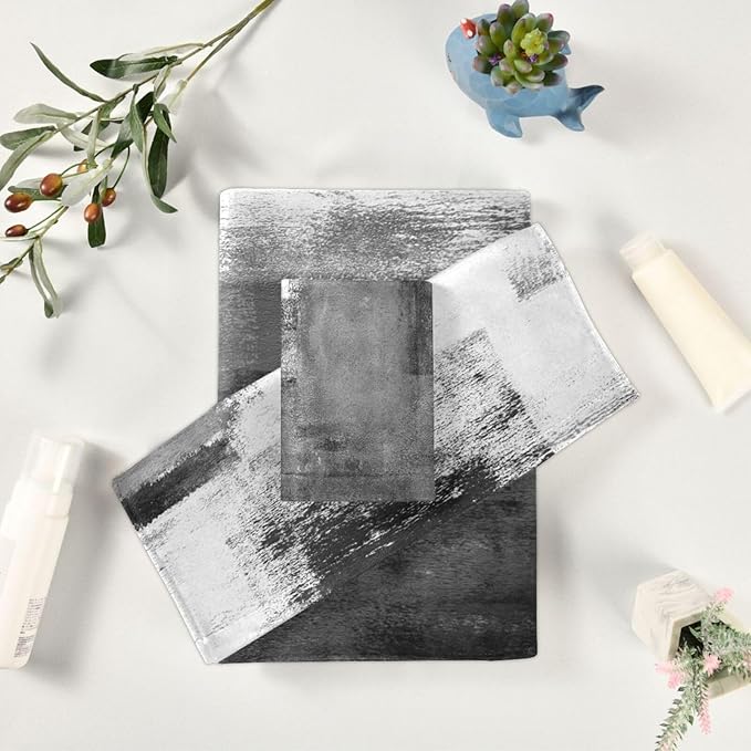 Black and White Bath Towels Set,3 Piece Modern Abstract Black Grey Towels Set(1 Bath Towel 1 Hand Towel 1 Washcloth),Soft Absorbent Decorative Bathroom Towels for Bath,Fingertip,Hair,Face