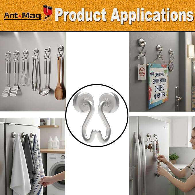 Ant Mag Magnetic Hooks Strong Magnets Hook with Neodymium Rare Earth for Cruise Ship Accessories Hanging Door Holder Keys Home Office Refrigerators BBQ,0.63in