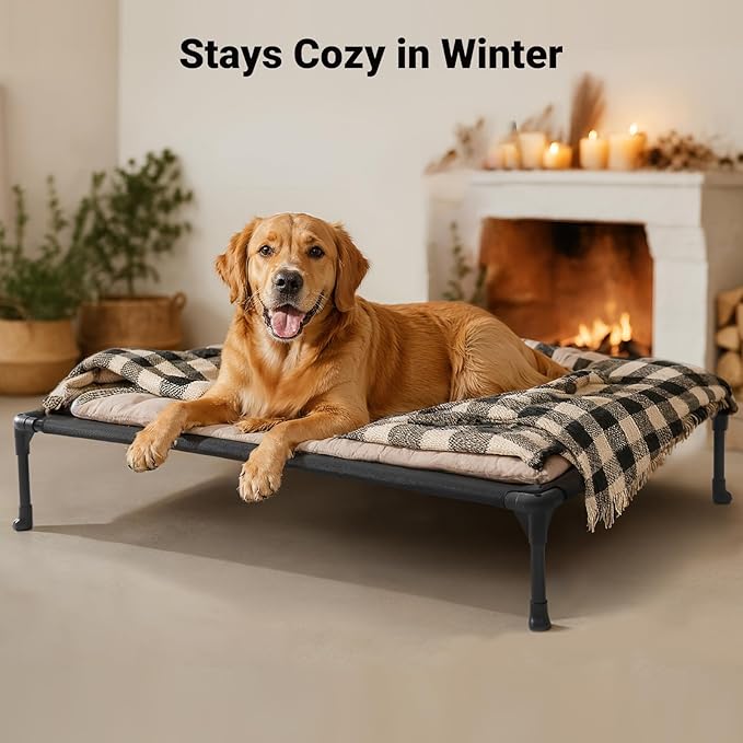 Veehoo Outdoor Elevated Dog Bed Large Sized Dogs, Extra Large Cooling Raised Dog Cots Beds Training Platform Off Ground Hammock with Breathable Mesh, No-Slip Feet, 45"x33", Black Silver
