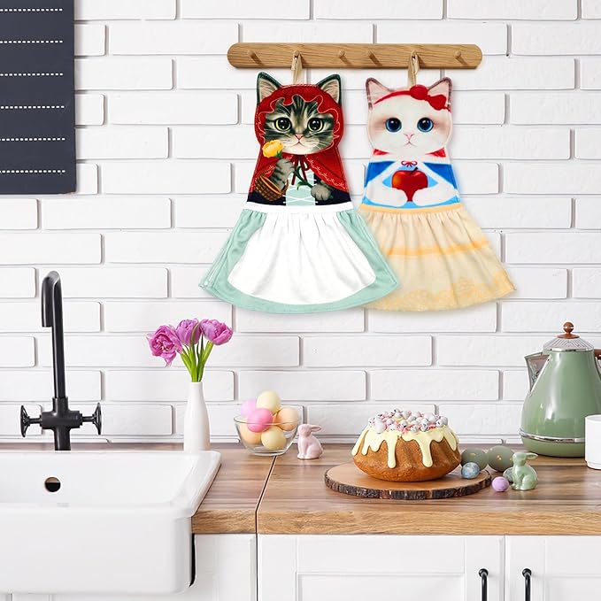 PAT JUUMG Cat Hand Towels, Cute Decorative Hanging Face Towels for Bathroom Kitchen, Super Absorbent Soft, Cat Lovers Gifts for Women, Housewarming for People Who Love Cats