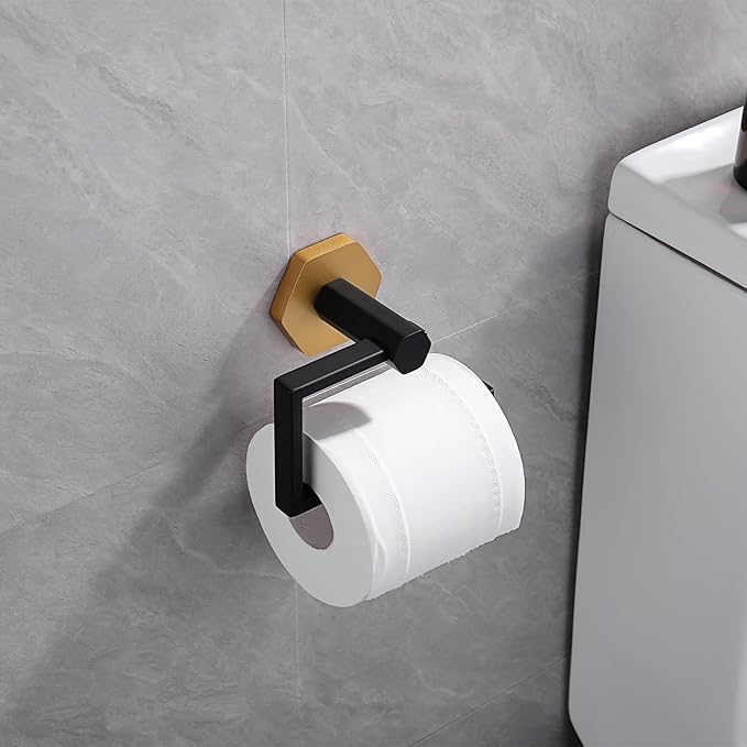 GERZWY Bathroom Hardware Accessories Sets 2-Pieces Stainless Steel - Toilet Paper Holder Towel Ring (Black & Gold)