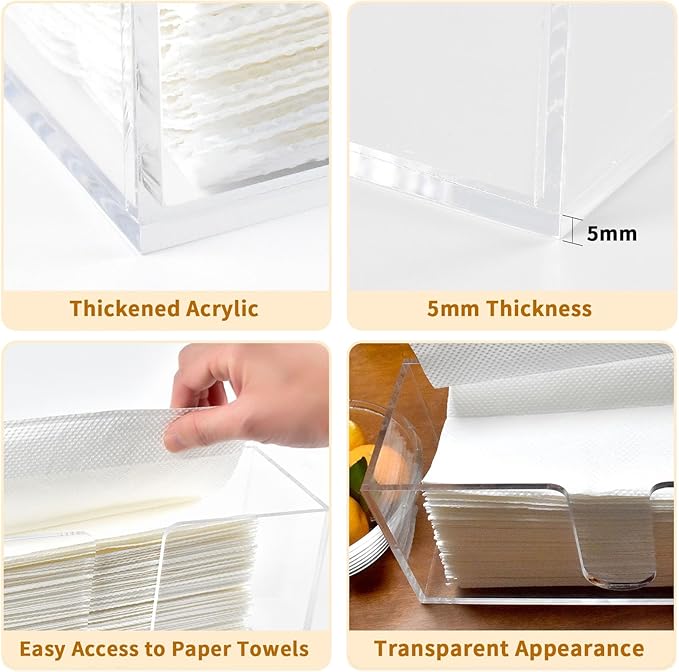 1 Pack Acrylic Paper Towel Holder, Countertop Napkin Dispenser for C-Fold, Multi-Fold & Trifold Paper Towels, 5mm Transparent Acrylic for Kitchen, Bathroom & Restaurant (1)