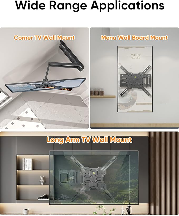 FORGING MOUNT Corner TV Mount with 25.6" Long Arm,Landscape to Portrait Full Motion TV Wall Mount Swivel Tilt Heavy Duty Wall Mount Bracket for 26-65“ Screens,Load 77lbs,VESA 400x400mm,Fit 16" Stud