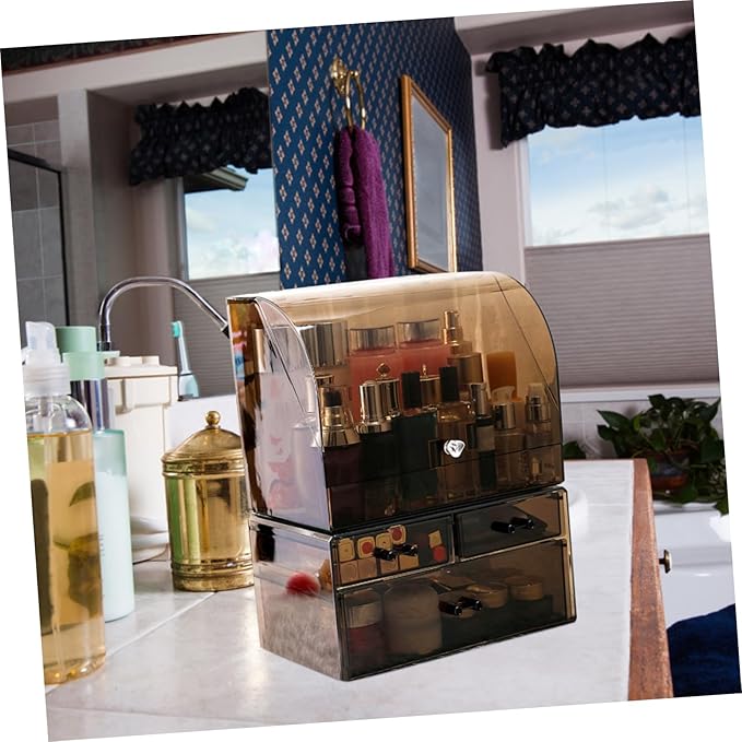 Baluue Tabletop Acrylic Storage Box for Cosmetics Makeup Organizer Cover Large Capacity Drawer Type for Dressing Tables and
