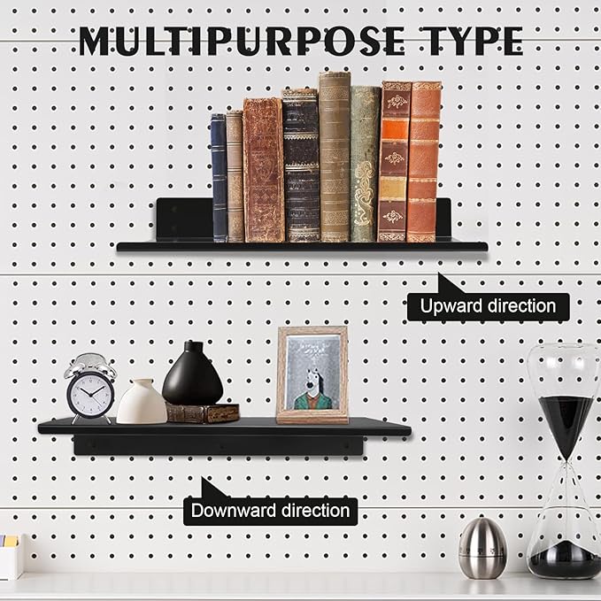 Heavy Duty Pegboard Steel Shelves,Can Be Used for Walls or Pegboards,Floating Steel Shelves for Wall,Pegboard Shelf,Suitable for Bathroom,Bedroom,Kitchen and Garage,16 x 7 inch(4 Packs Black)