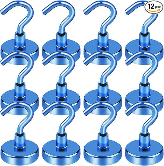 LOVIMAG Cruise Must Haves, 50Lbs Blue Magnetic Hooks for Cruise Cabins, Cruise Door Magnets, Magnetic Hooks for Hanging, Refrigerator, Celling - 12 Pack