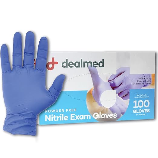 Dealmed Nitrile Exam Gloves – 100 Count Medium (Pack of 1) Disposable, Non-Irritating, Latex Free, Multi-Purpose for First Aid Kit, Medical Facilities & More
