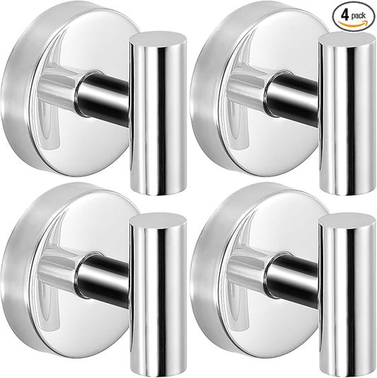 Suction Cup Hooks for Shower - Bathroom Reusable Hooks for Towels, Robes & Loofah - No-Drill Mounting on Kitchen,Walls,Metal,Glass,Mirrors,Tile & Smooth Non-Porous Surfaces (4, Chrome Polished)