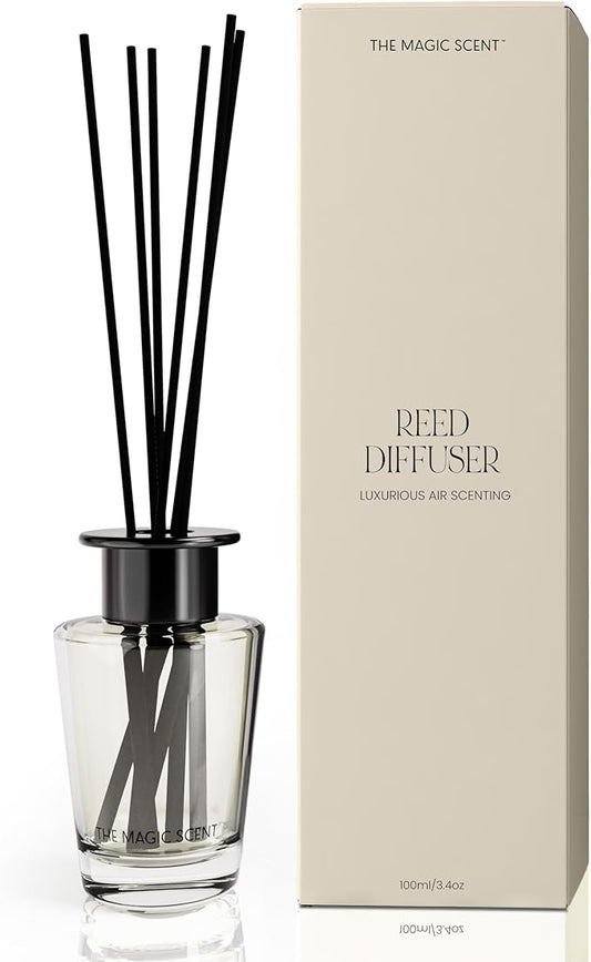 The Magic Scent Oud Wood Reed Diffuser for Home - Luxury Scent Oil with Premium Fiber Reeds for Lasting Gentle Dispersal - Natural, Toxin-Free Reed Diffuser Oil
