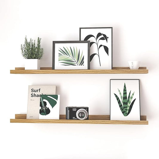 Floating Shelves for Wall Decor, Long Wall Mounted Storage Shelf for Bedroom, Living Room, Bathroom, Kitchen, Nursery, Display Picture Ledge Shelf with Lip Set of 2-36 Inches, Oak