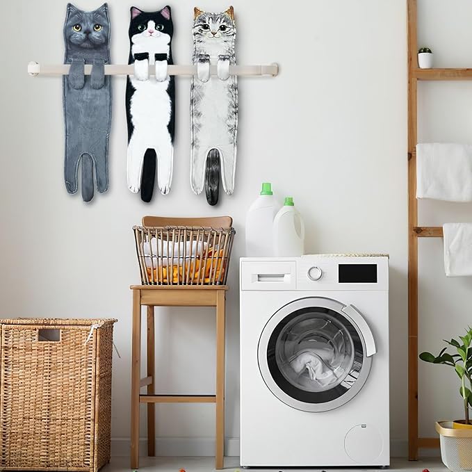PAT JUUMG Funny Cat Hand Towels for Bathroom Kitchen Decor, Cute Decorative Hanging Face Towels, Super Absorbent Soft, Housewarming Gift, Cat Lovers Gifts for Women (PAT US-6 Pack-Towel)