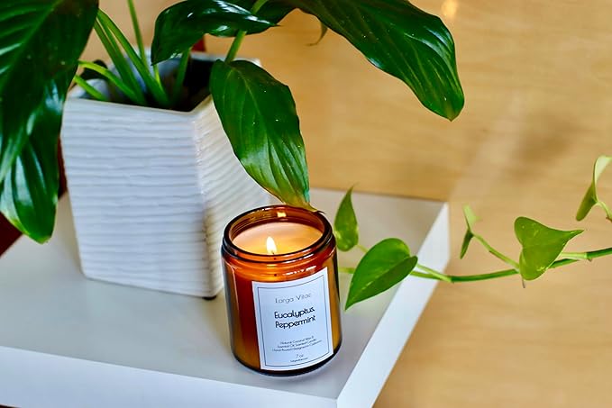 Eucalyptus, Peppermint Coconut Wax Candle Non Toxic Aromatherapy Candle with Essential & Prime Rated Natural Fragrance Oils, Clean Burning Amber Jar Candle, 7 oz Small Batched