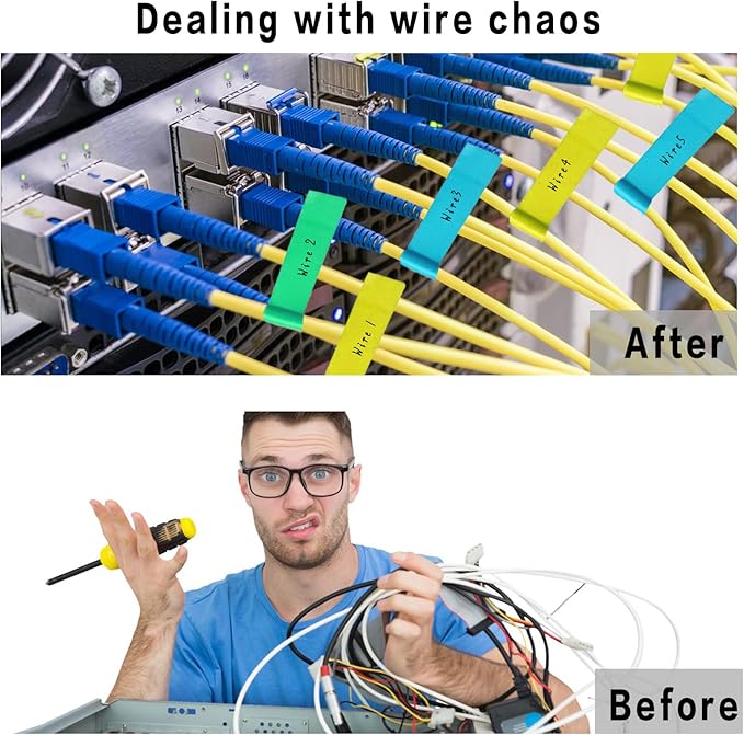 750Pcs Cable Labels 25 Sheets Waterproof Tags 5 Colors Cable Management Labels,for Laser Printers and Handwritten Self-Adhesive and Tear Resistant Label