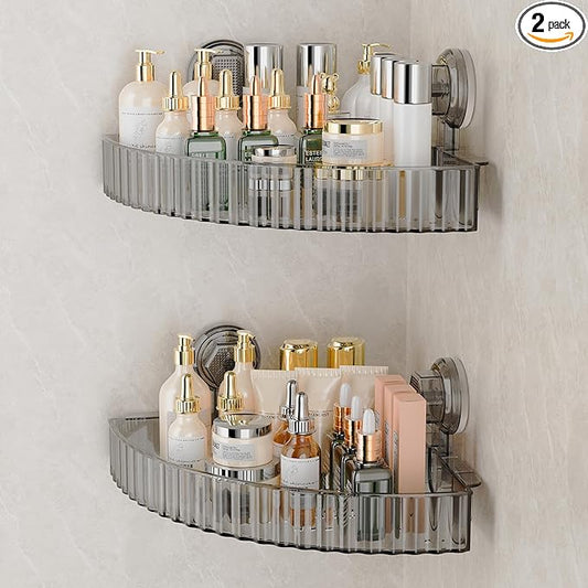 Corner Shower Caddy Suction Cup Bathroom Shower Organizer for Bathroom Storage Home Decor & Kitchen No Drilling Large Capacity Removable and Reusable Shower Shelves for Inside. (black, corner)