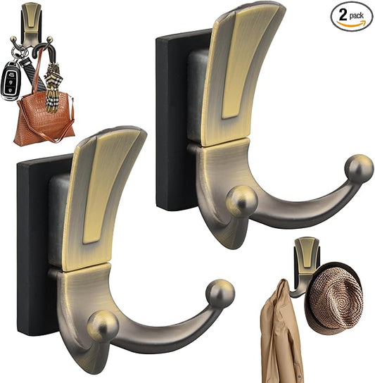 ULIBERMAGNET Magnetic Coat Hooks,Retro Heavy Duty Magnet Double Hooks for Metal Door,Cruise, Grill, Fridge, Kitchen, RVS,Coat Hanger Rack Decorative for for Towel,Coat,Bag,Umbrella