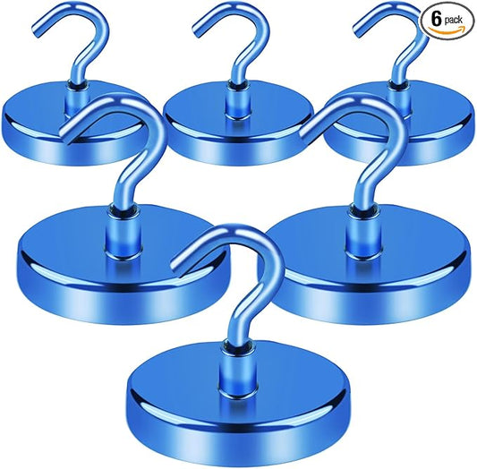 LOVIMAG Cruise Essentials, 170Lbs Cruise Door Magnets, Blue Magnet Hooks for Cruise Cabin Strong Magnetic Hooks for Hanging, Refrigerator, Celling -6 Pack