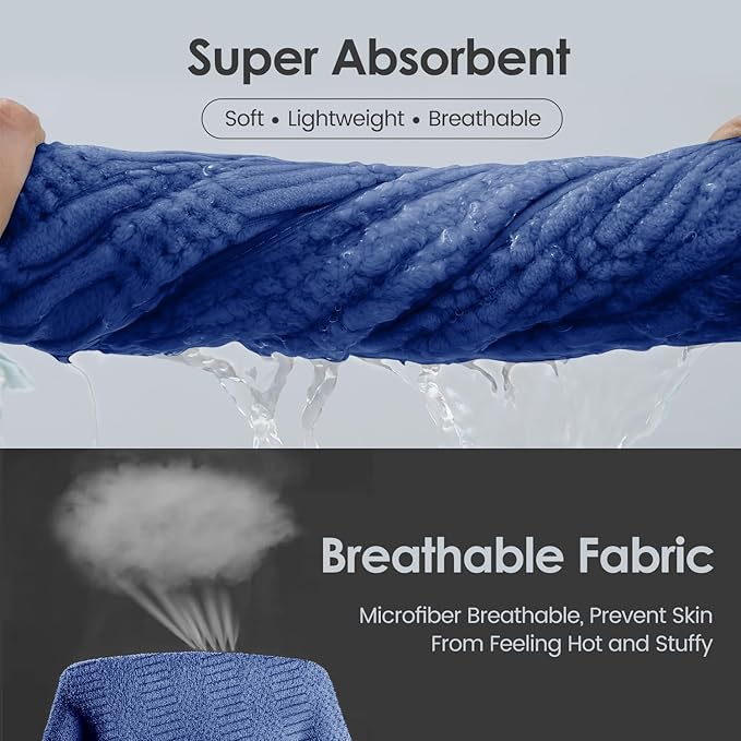 Microfiber Bath Towels, Large Bathroom Towel 2 Pack (30" x 60"), Oversized, Soft, Super Absorbent and Fast Drying, Multipurpose Use for Sport, Fitness, Yoga, Diamond Cross Grid Navy