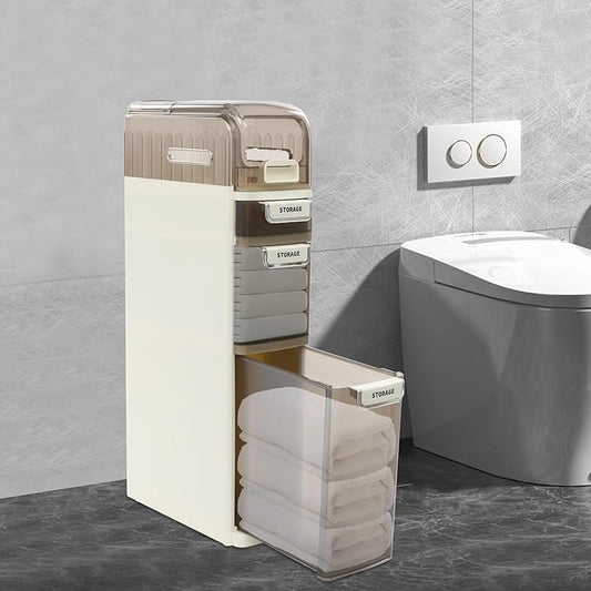Bathroom Floor Storage Cabinet, Narrow Slim Organizer Multi-Tiers Toilet Paper Cabinet Waterproof W/Clear Drawers,for Tiny Kitchen Laundry Living Room Toilet Gap (4 Tiers)