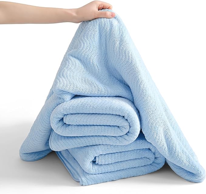 8 Piece Bath Towel Set Blue — 2 Oversized Large Bath Sheet,2 Hand Towels,4 Washcloths — Ultra Soft Cozy Bath Towel Set for Bathroom Hotel Gym Spa,Highly Absorbent & Quick Dry Bathroom Towel Collections