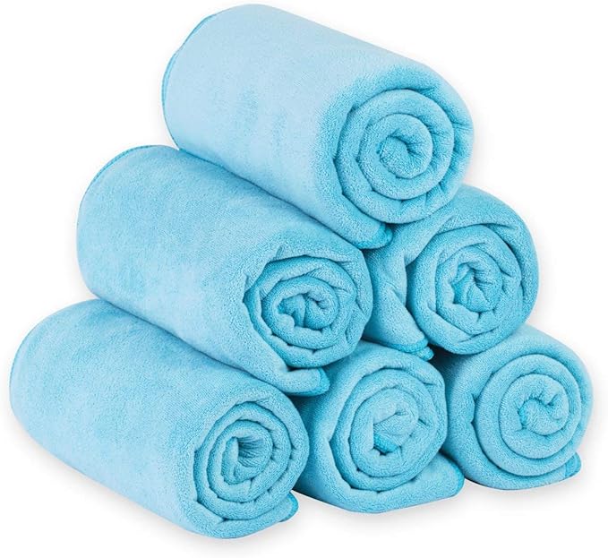 Bath Towel, Microfiber Bath Towels Set 6 Pack (30" x 60") - Large Size, Extra Absorbent, Quick Drying, Multipurpose Use as Bath Fitness Towel, Sports Towels, Yoga Towel, Aquamarine
