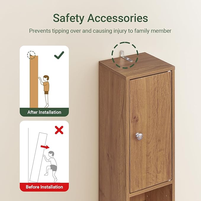 SoBuy Bathroom Narrow Storage Cabinet Skinny Tall Unit with Adjustable Shelves Slender Anti-Tipping Floor Standing Cupboard, Natural BZR34-PF