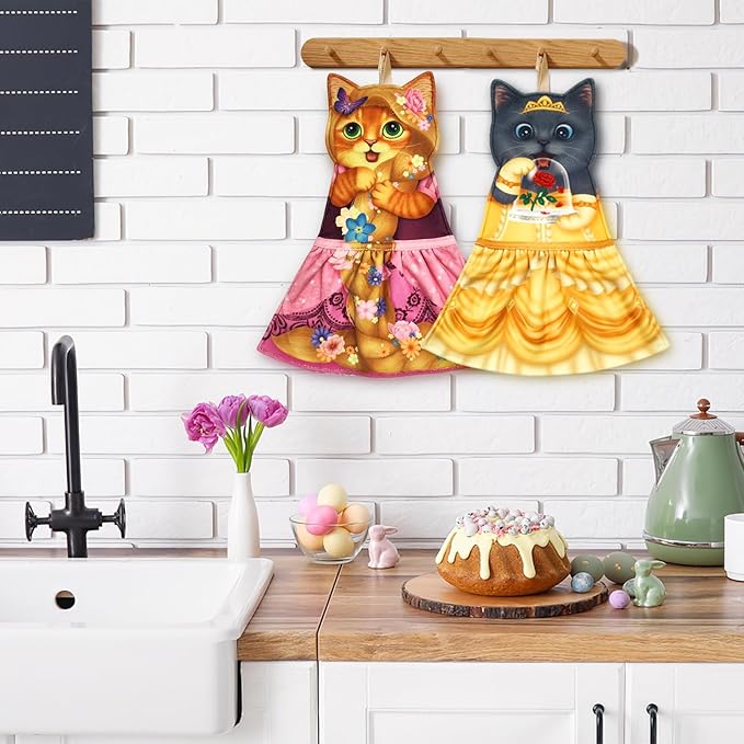 PAT JUUMG Cat Hand Towels, Cute Decorative Hanging Face Towels for Bathroom Kitchen, Super Absorbent Soft, Cat Lovers Gifts for Women, Housewarming for People Who Love Cats