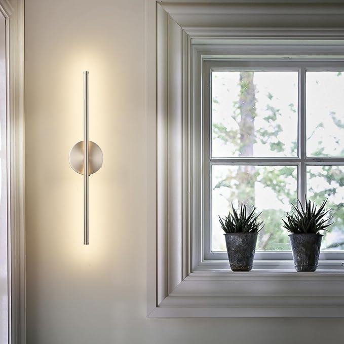 Battery Operated Wall Sconces with Remote Control, Dimmable Wall Sconces Set of Two, 350°Rotate, 3000K LED Nickel Wireless Wall Light for Living Room, Bedroom, Hallway, 20.4 Inch (2 Pack)
