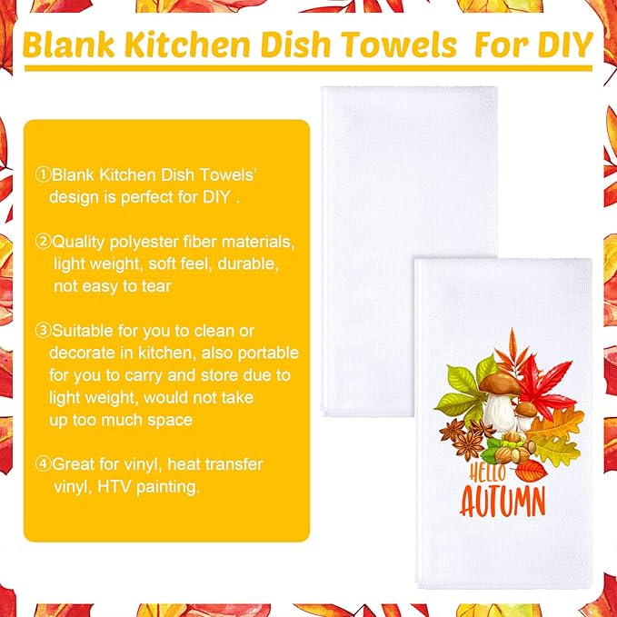 Sublimation Dishtowel Absorbent Multi Purpose Kitchen Dish Towels Blank DIY Dishcloth Bathroom Towel for Fall Christmas Kitchen Home Decor,16 x 24 Inch(24 Pieces)