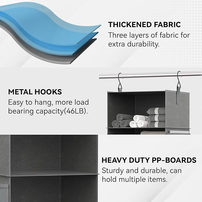 6-Shelf Hanging Closet Organizer with Shelves and Drawers, Modern Style, Hanging Organizer