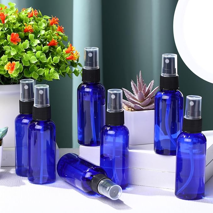 Zhehao 200 Pcs Small Spray Bottle Bulk 2 oz Plastic Mist Spray Bottles for Essential Oils Fine Mist Sprayer Reusable Refillable Portable Travel Containers for Perfume Cleaning Samples(Blue)